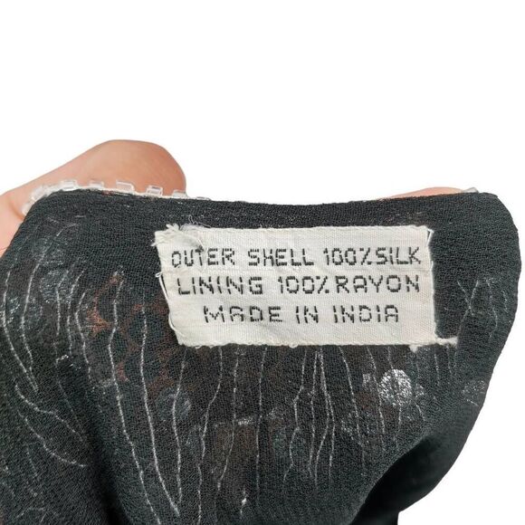 Vintage Black Silk Butterfly Top Hand Embellished with Silver Sequins and Black - Picture 4 of 4